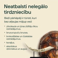 Grebums ziloņkaula ilknī, bruņurupuča bruņas. Teksts - Neatbalsti nelegālo tirdzniecību.