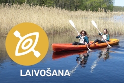 Cilvēki airējas kanoe laivā