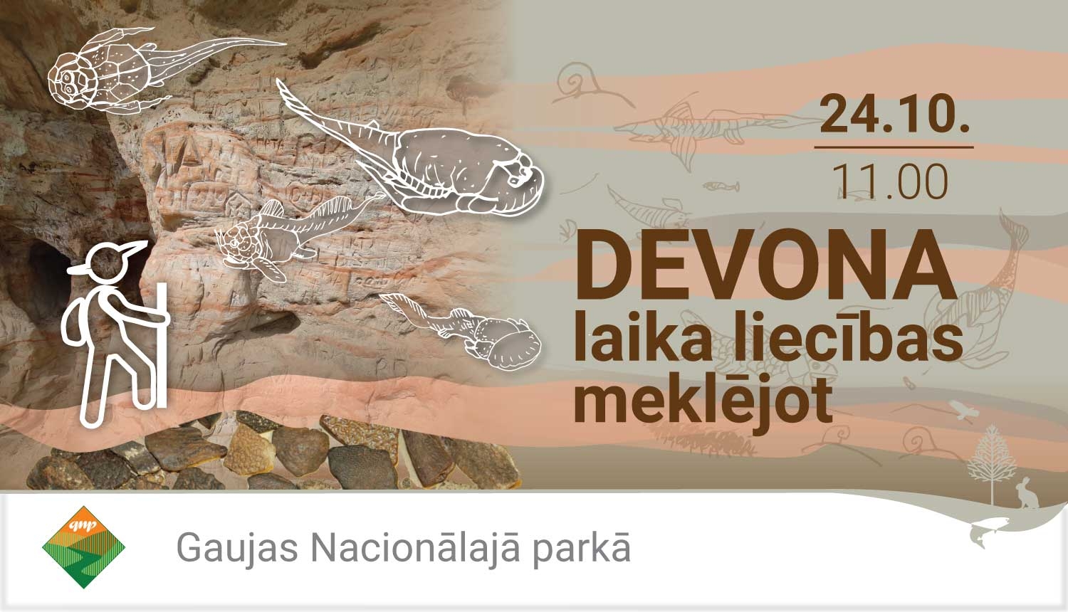 Reklāma pārgājienam Devona laika liecības meklējot