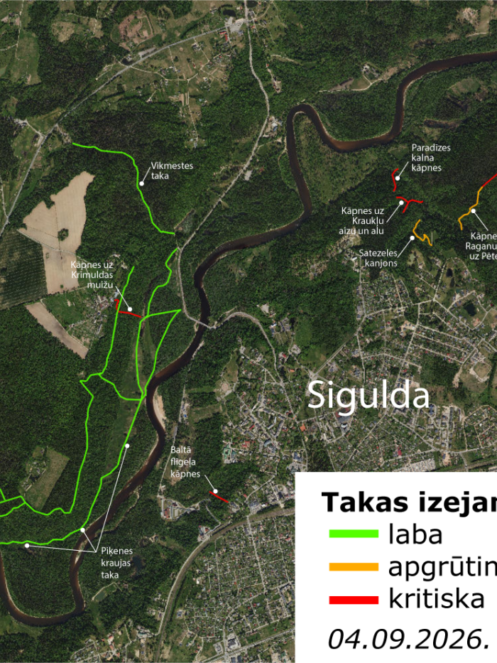 Taku maršrutu pieejamība Gaujas Nacionālajā parkā pēc 2026. gada vētras