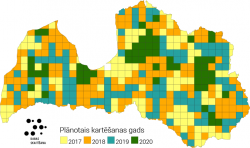 Projektā Dabas skaitīšana apsekojamo teritoriju sadalījums pa gadiem no 2017. līdz 2020. gadam