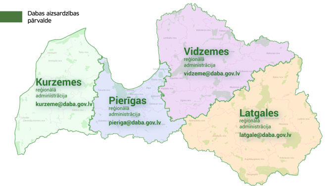DAP reģionālo administrāciju izvietojums Latvijā