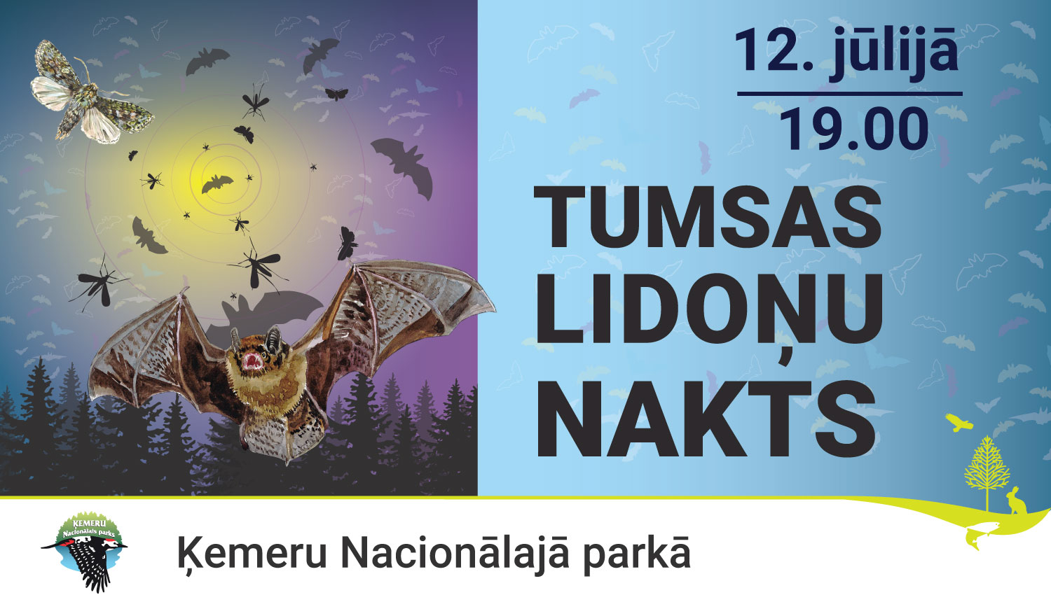 Sikspārnis uz meža fona