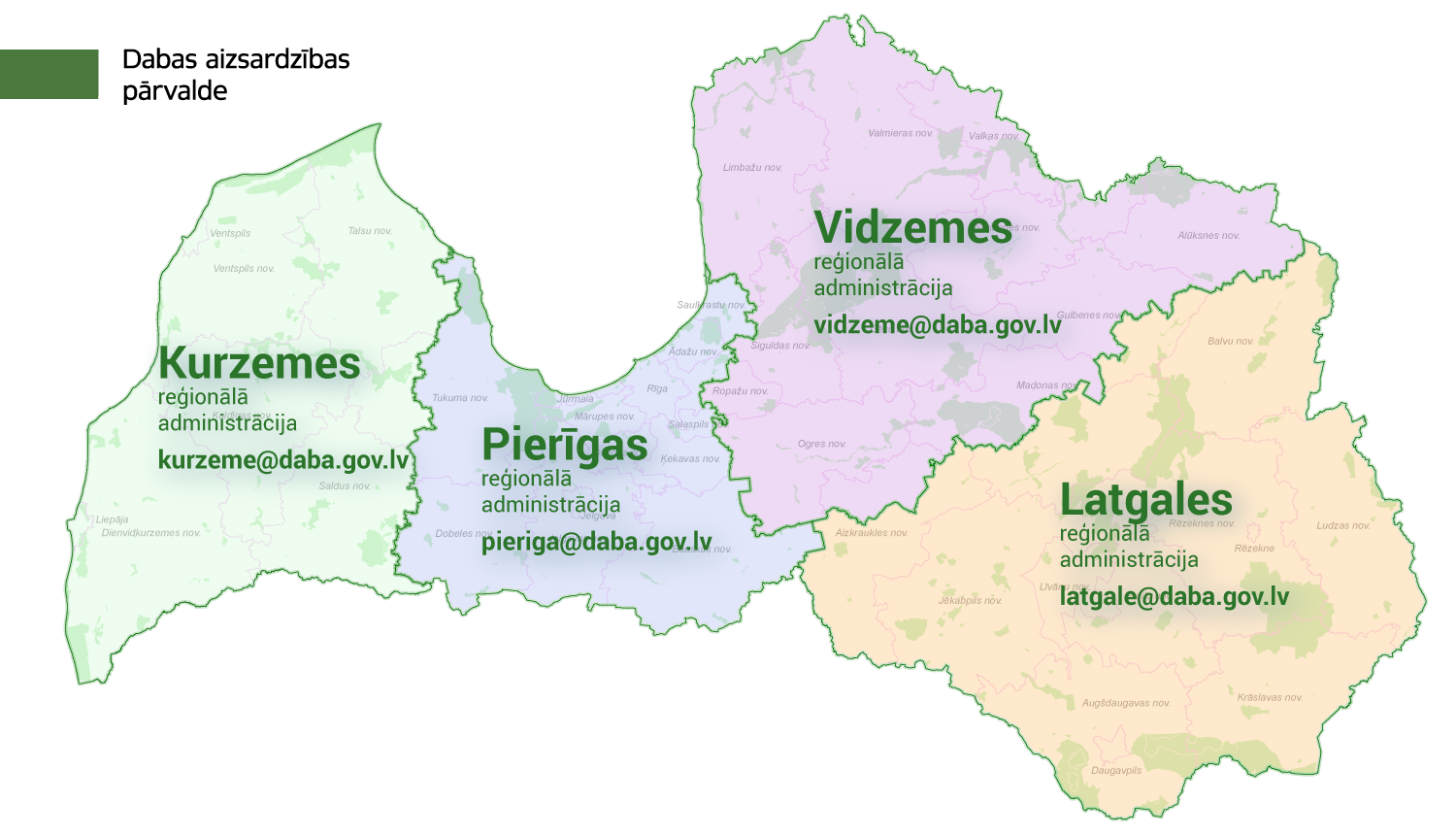 DAP reģionālo administrāciju izvietojums Latvijā