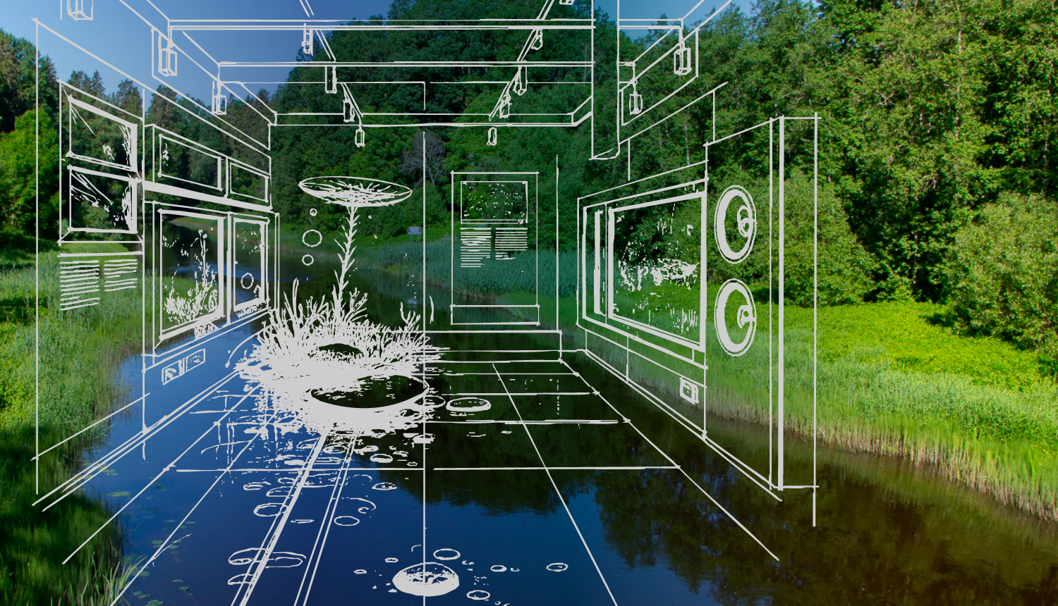 Salacas upe, virs kuras grafisks interjera zīmējums